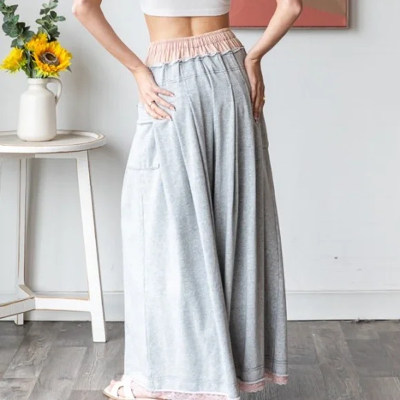 Oli & Hali Gray Wide Leg Lounge Pants with Pink Trim - Picture 4 of 8